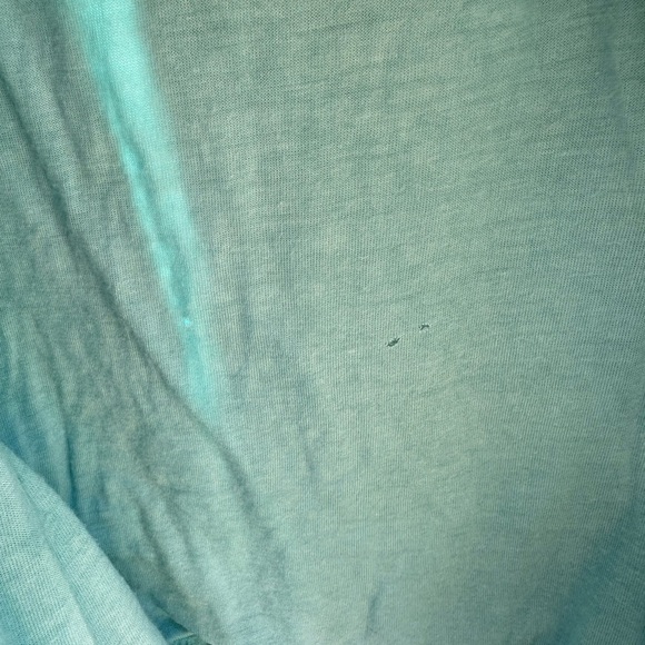 Hannah Boho Gauzy Textured Aqua Blue Lace Front Lined Cropped Sleeve Blouse - Picture 5 of 7